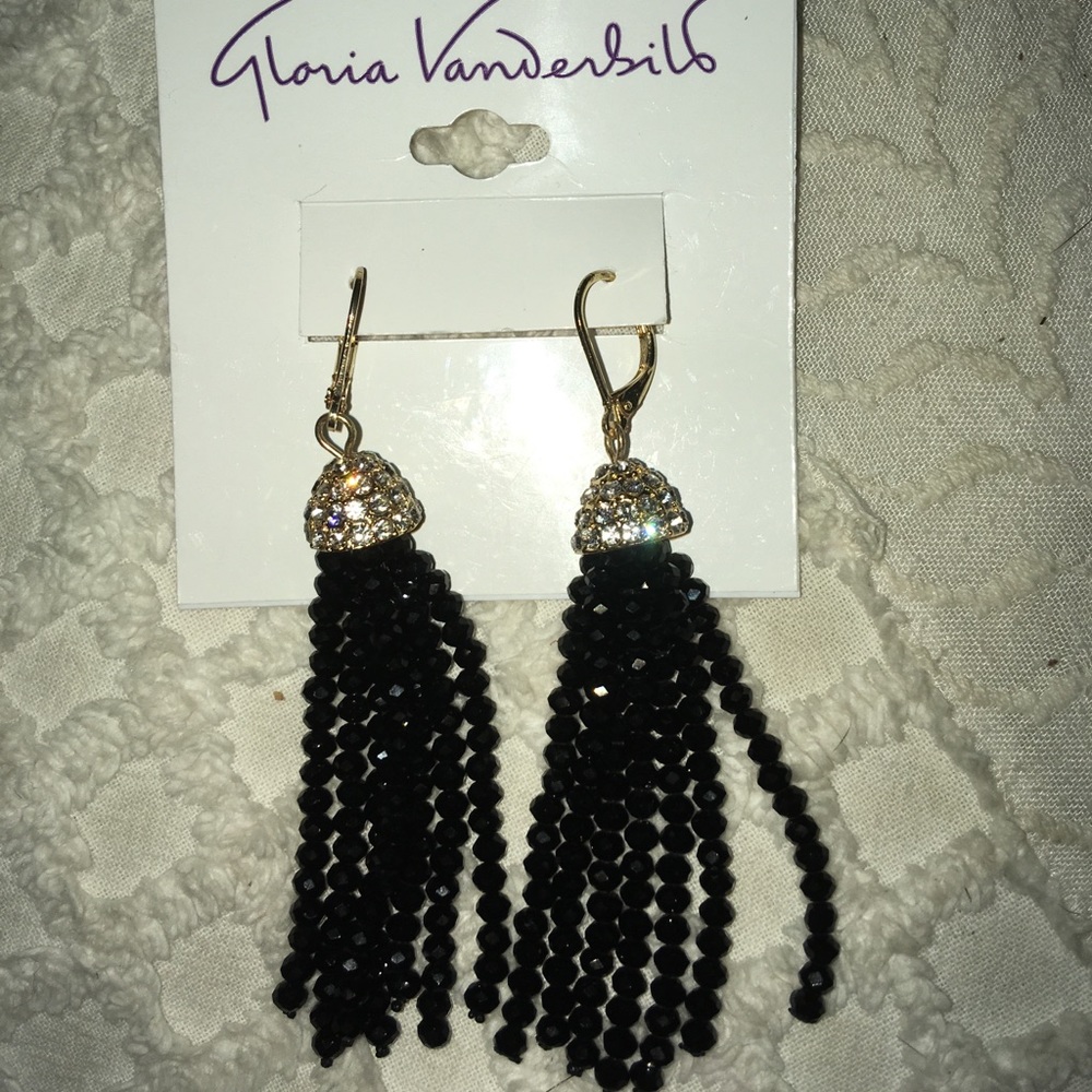 Gloria Vanderbilt Black Beaded Tassel Earrings
